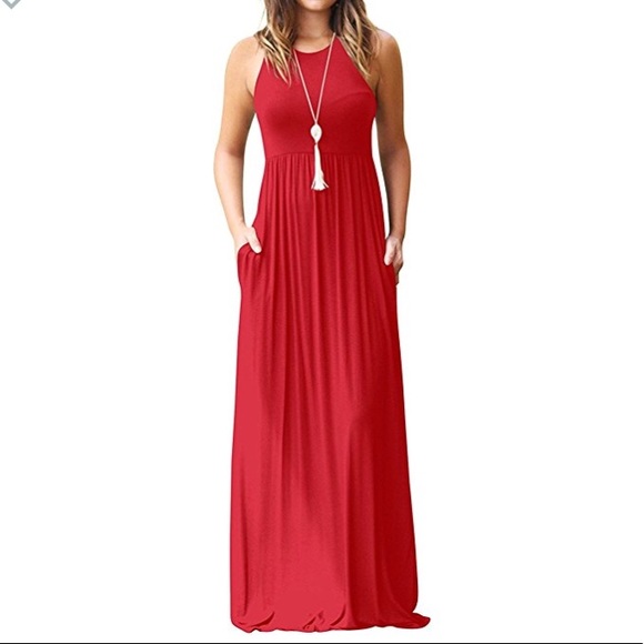 red racerback maxi dress Rusty Rose Satin Dress - Racerback Maxi Dress - Scoop Neck Dress